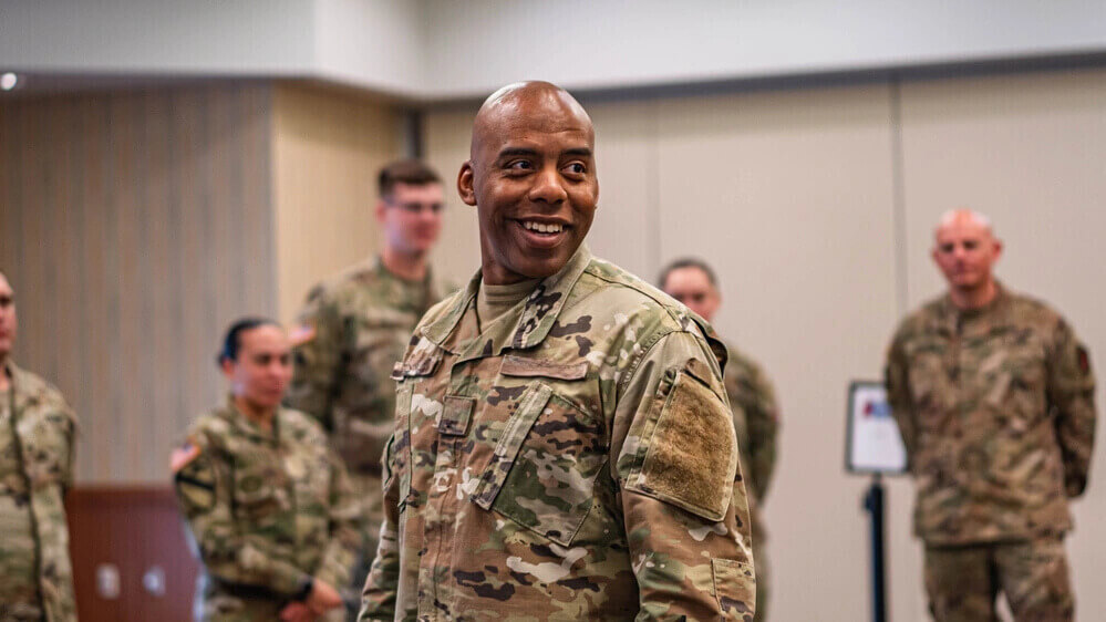 Smiling army serviceman